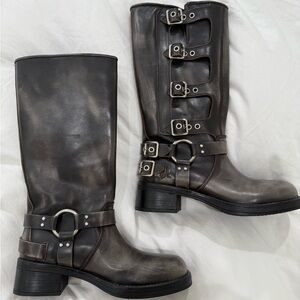 steve madden brown buckle distressed boots